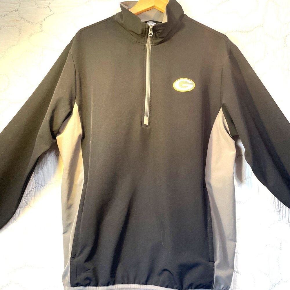Green Bay Packers NWOT GenuineNFL Pullover ZipWindbreaker Black Grey Mens Sz L